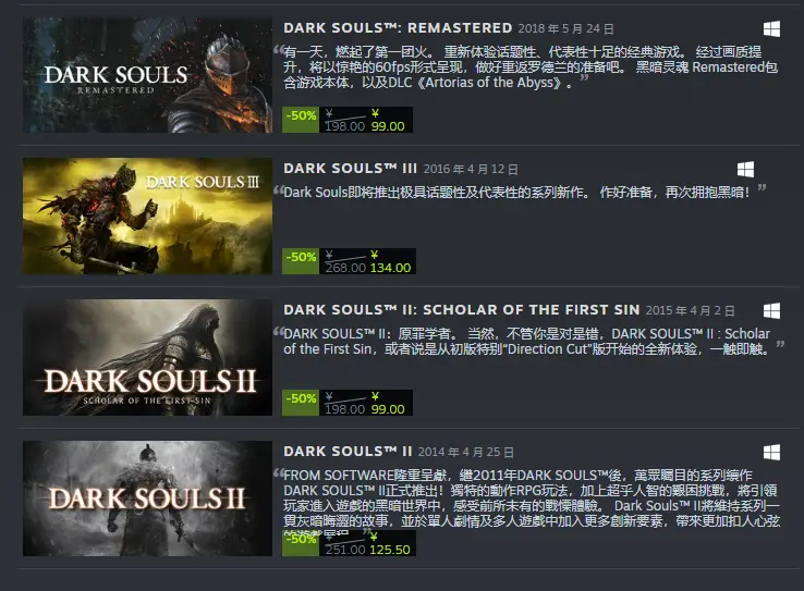 《黑暗之魂》系列Steam特賣開啟 5折促銷中！